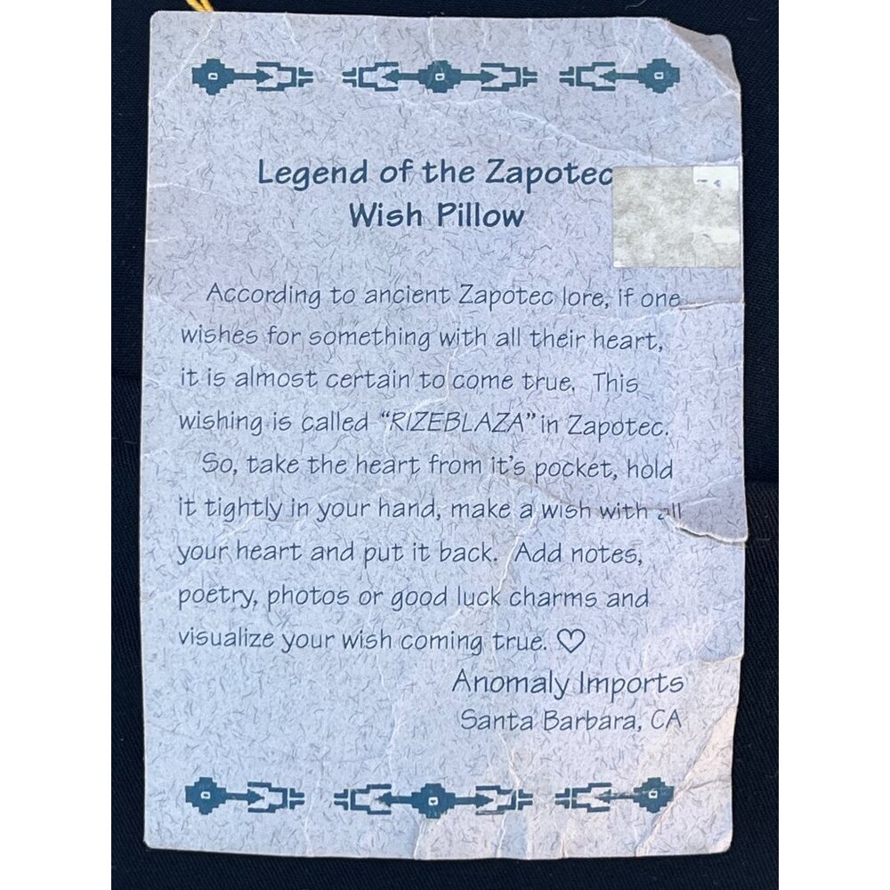 Zapotec Wish Pillow Black W/ Hand Woven Yei Figure & Heart Charm in Pocket Wool - Picture 8 of 9